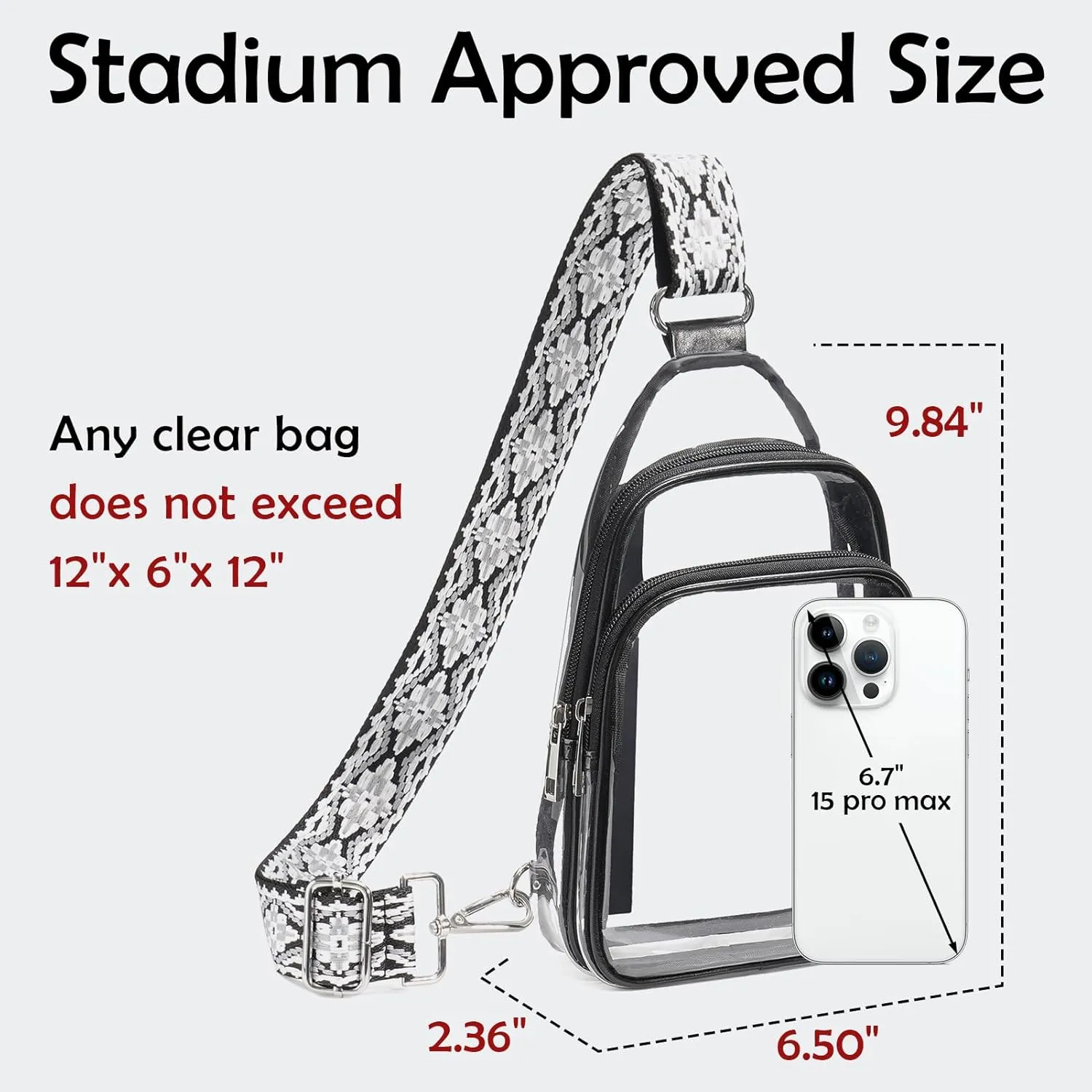 Clear Bags For Events With 2 Extra-Long Straps, 4 Pockets Clear Crossbody Bags For Women