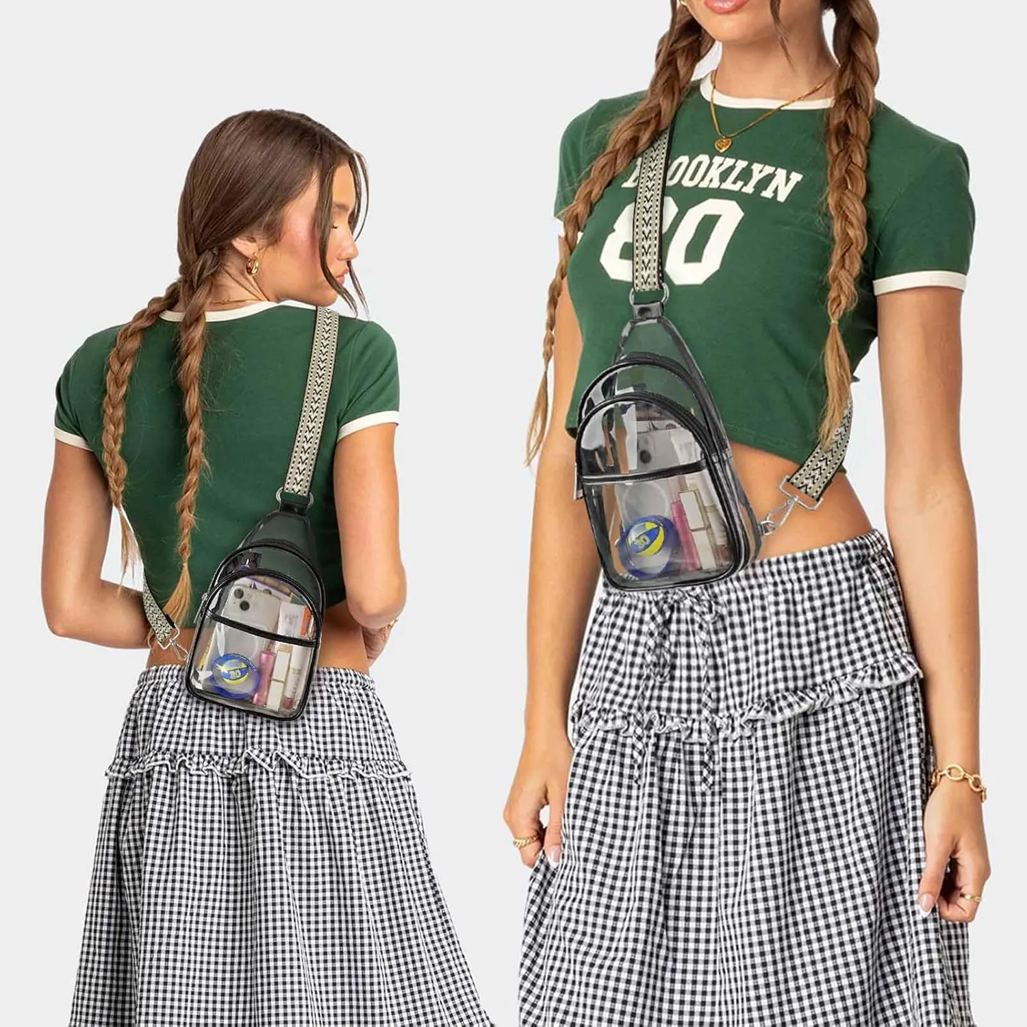 Clear Bags For Events With 2 Extra-Long Straps, 4 Pockets Clear Crossbody Bags For Women