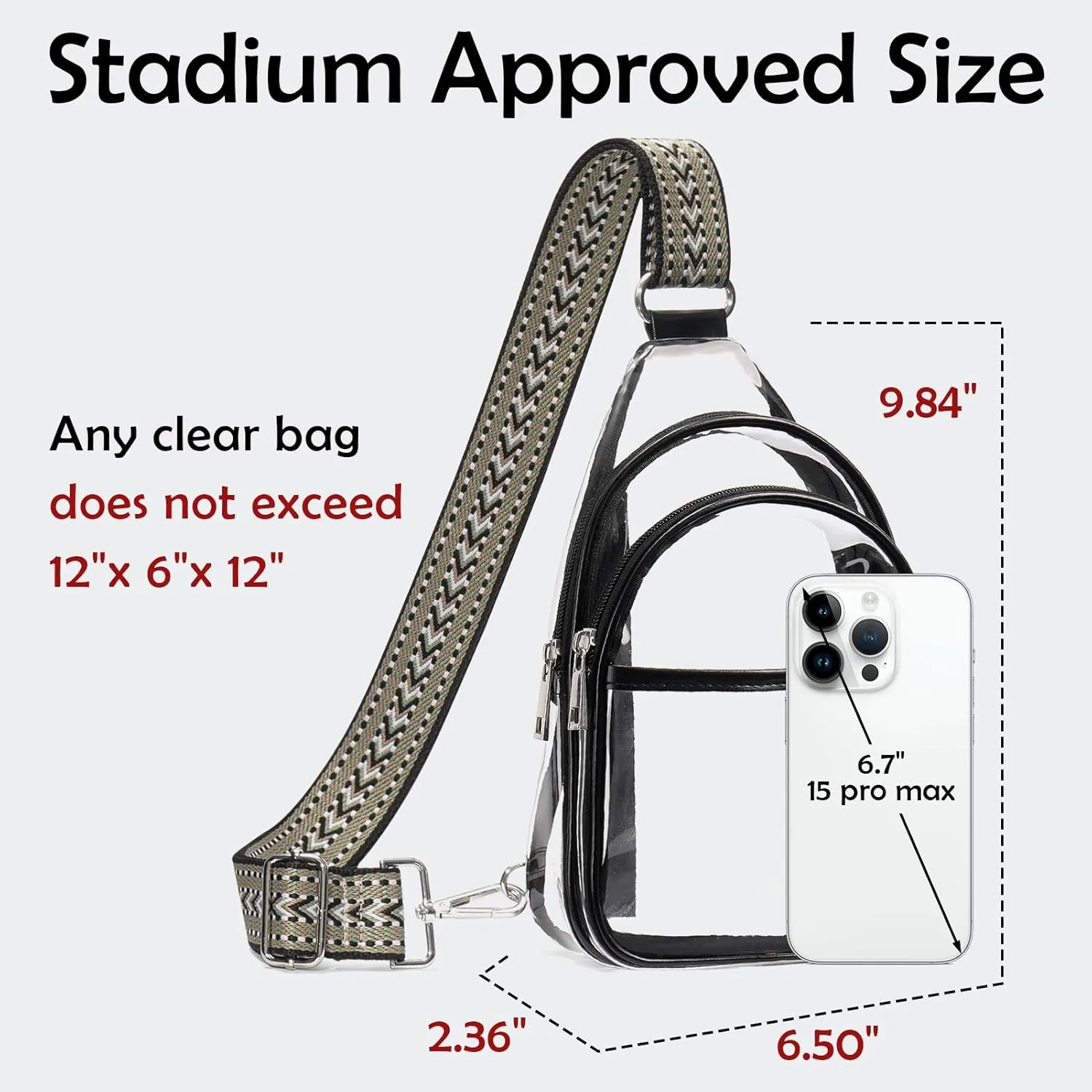 Clear Bags For Events With 2 Extra-Long Straps, 4 Pockets Clear Crossbody Bags For Women