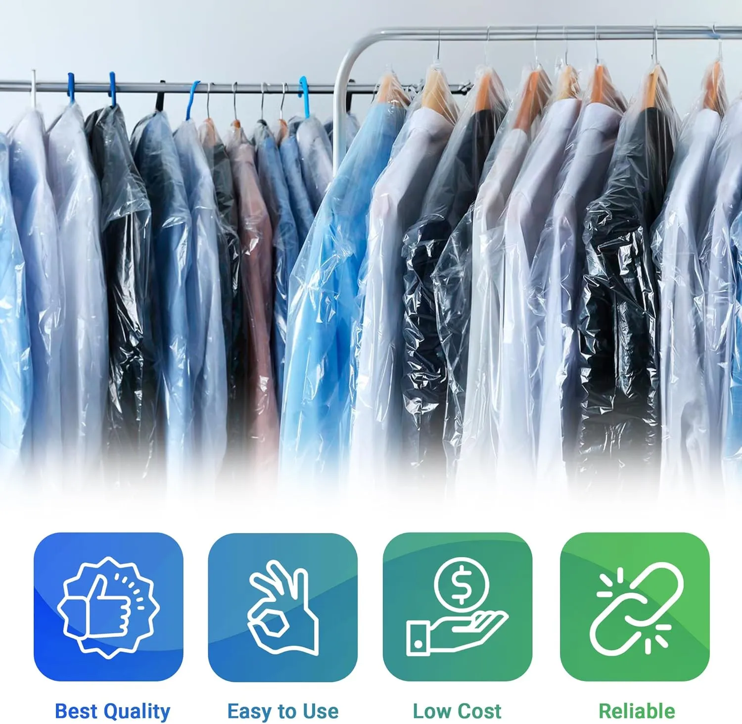 Clear Garment Bags for Storage. Roll of 663 Clear Plastic Garment Bags for Hanging Clothes with Hanger Holes. Clear Garment Bag Roll. Hanging Garment Bags for Closet Storage, 21 x 4 x 38 Inches