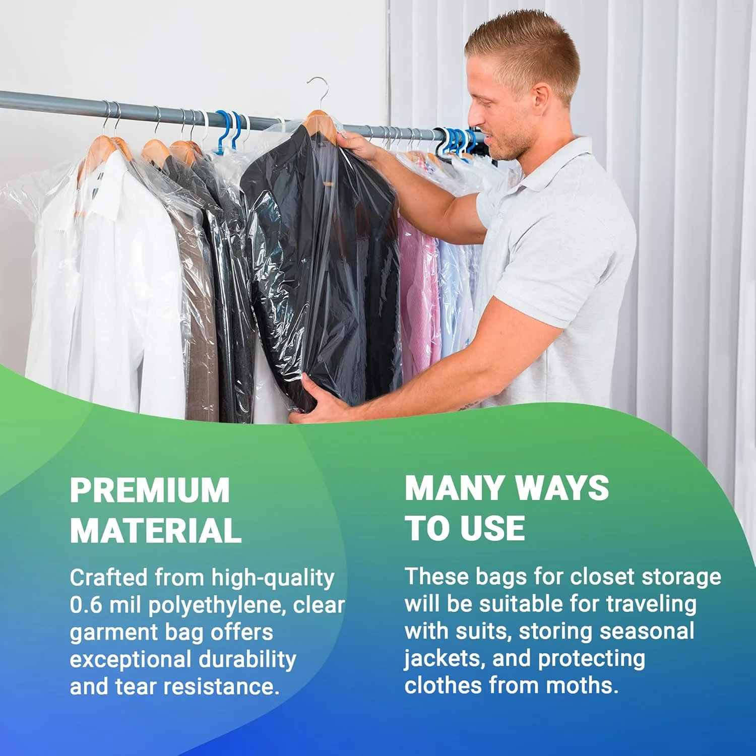 Clear Garment Bags for Storage. Roll of 663 Clear Plastic Garment Bags for Hanging Clothes with Hanger Holes. Clear Garment Bag Roll. Hanging Garment Bags for Closet Storage, 21 x 4 x 38 Inches