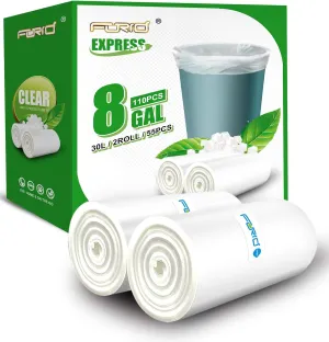 Clear Medium Garbage Bags 8 Gallon Trash Bags FORID Wastebasket Bin Liners 110 Count Plastic Trash Bags for Bathroom Bedroom Office Trash Can 30 Liters - Durable & Thick Trash Bag