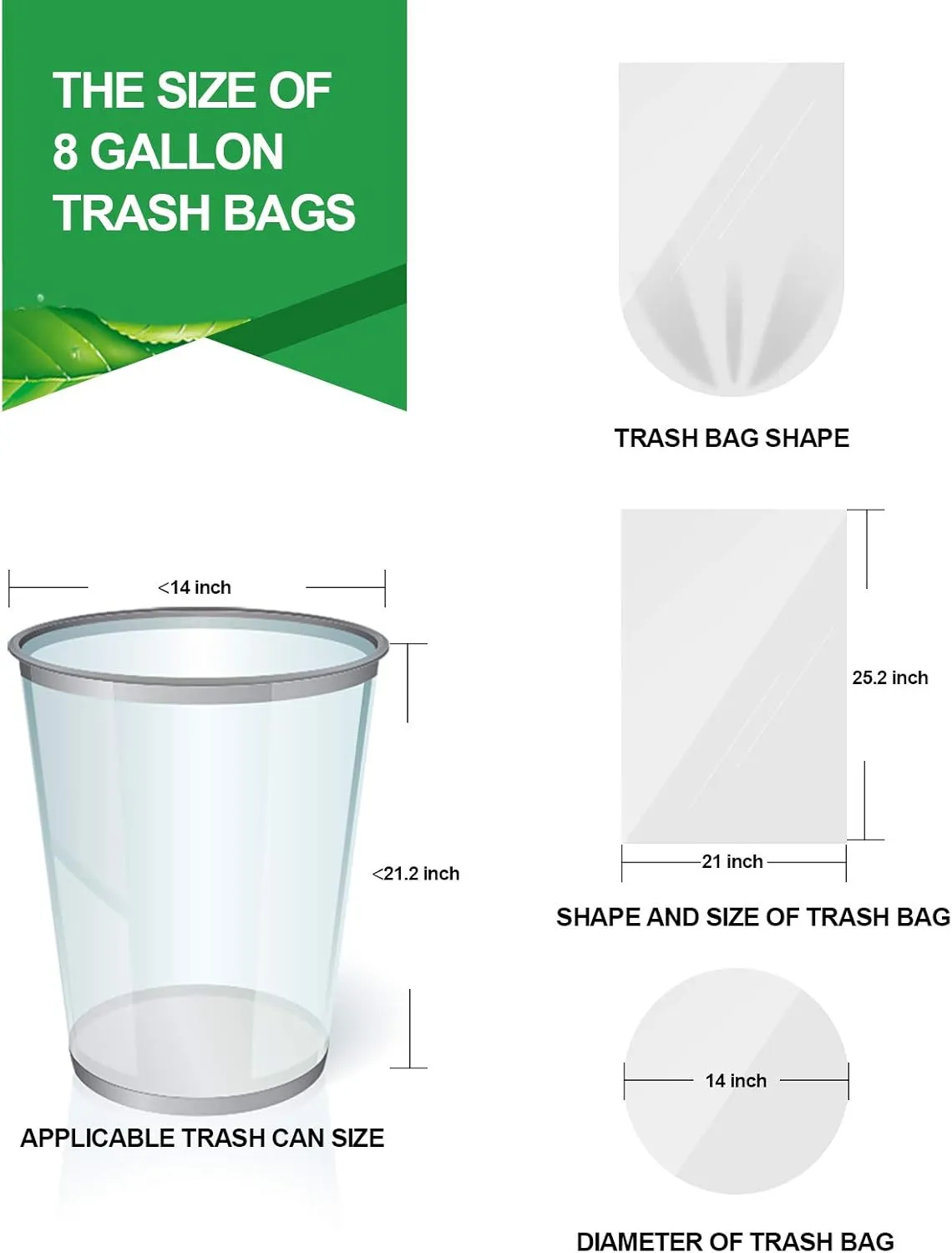 Clear Medium Garbage Bags 8 Gallon Trash Bags FORID Wastebasket Bin Liners 110 Count Plastic Trash Bags for Bathroom Bedroom Office Trash Can 30 Liters - Durable & Thick Trash Bag