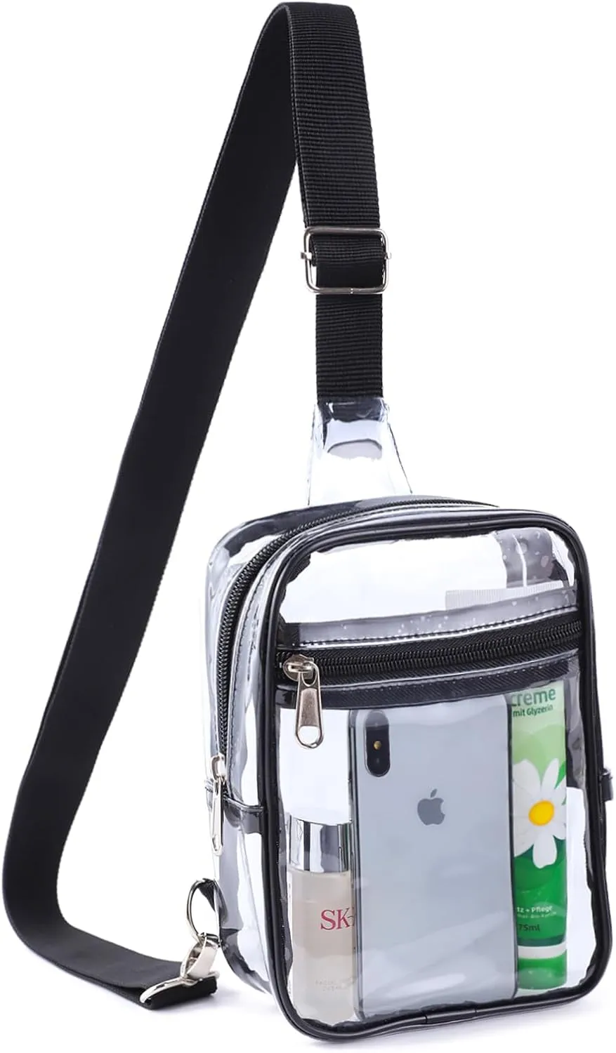 Clear Sling Bag, Clear Bag Stadium Approved for Women & Men,Small Clear Fanny Pack Crossbody Bags Chest Bag for Hiking, Travel, Beach, Sports Events, Concerts