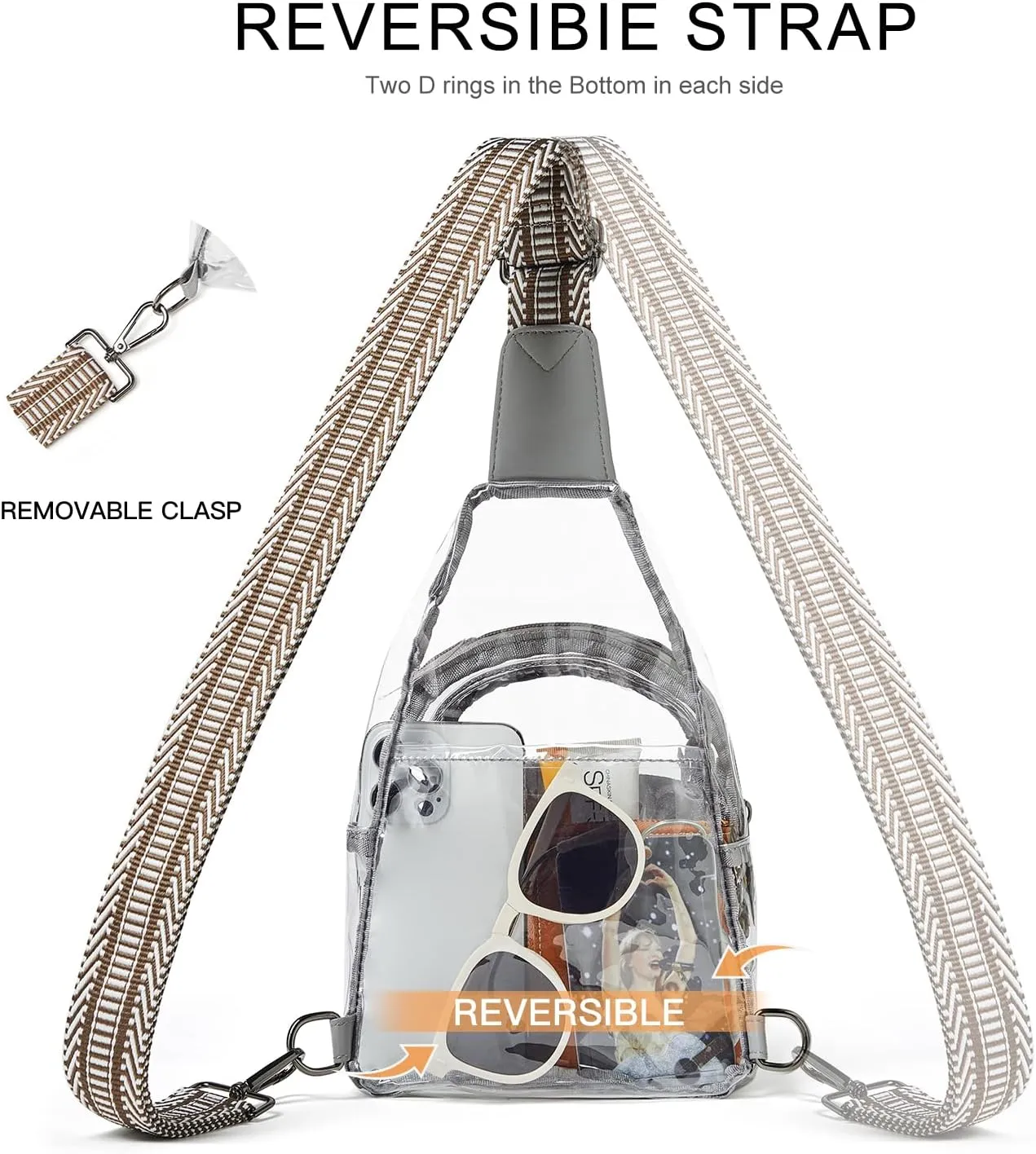 Clear Sling Bag - Stadium Approved Purse Backpack Crossbody Fanny Pack for Women & Men - Concert Events