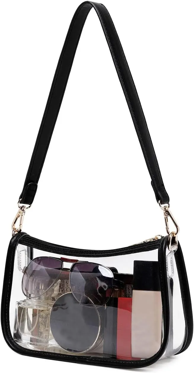 Clear Tote Bag Stadium Approved Clear Purse PVC Handbag Retro Classic Transparent Bag for Concert