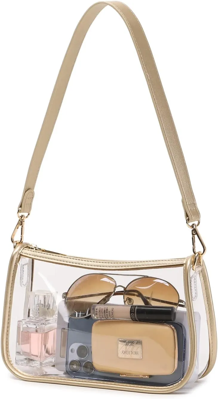 Clear Tote Bag Stadium Approved Clear Purse PVC Handbag Retro Classic Transparent Bag for Concert