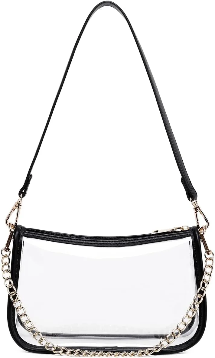Clear Tote Bag Stadium Approved Clear Purse PVC Handbag Retro Classic Transparent Bag for Concert