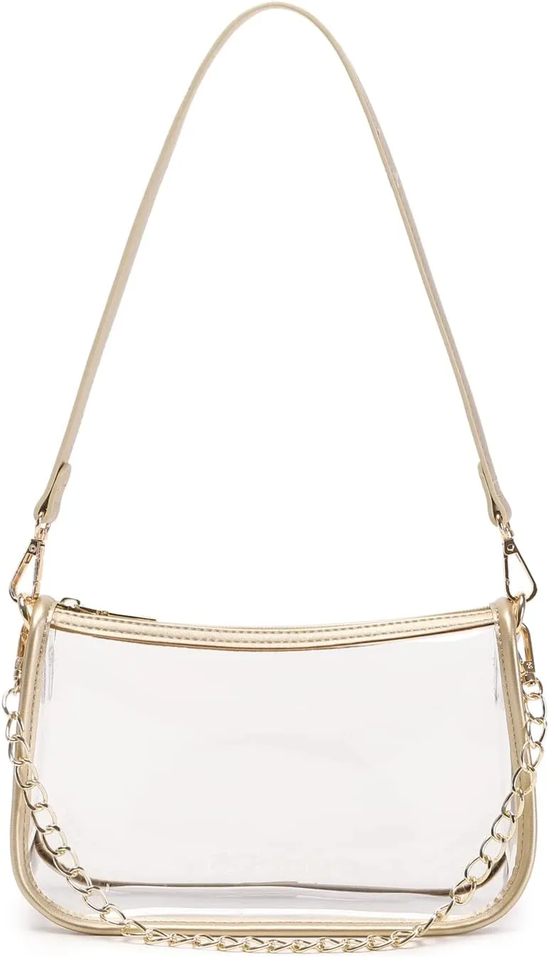 Clear Tote Bag Stadium Approved Clear Purse PVC Handbag Retro Classic Transparent Bag for Concert