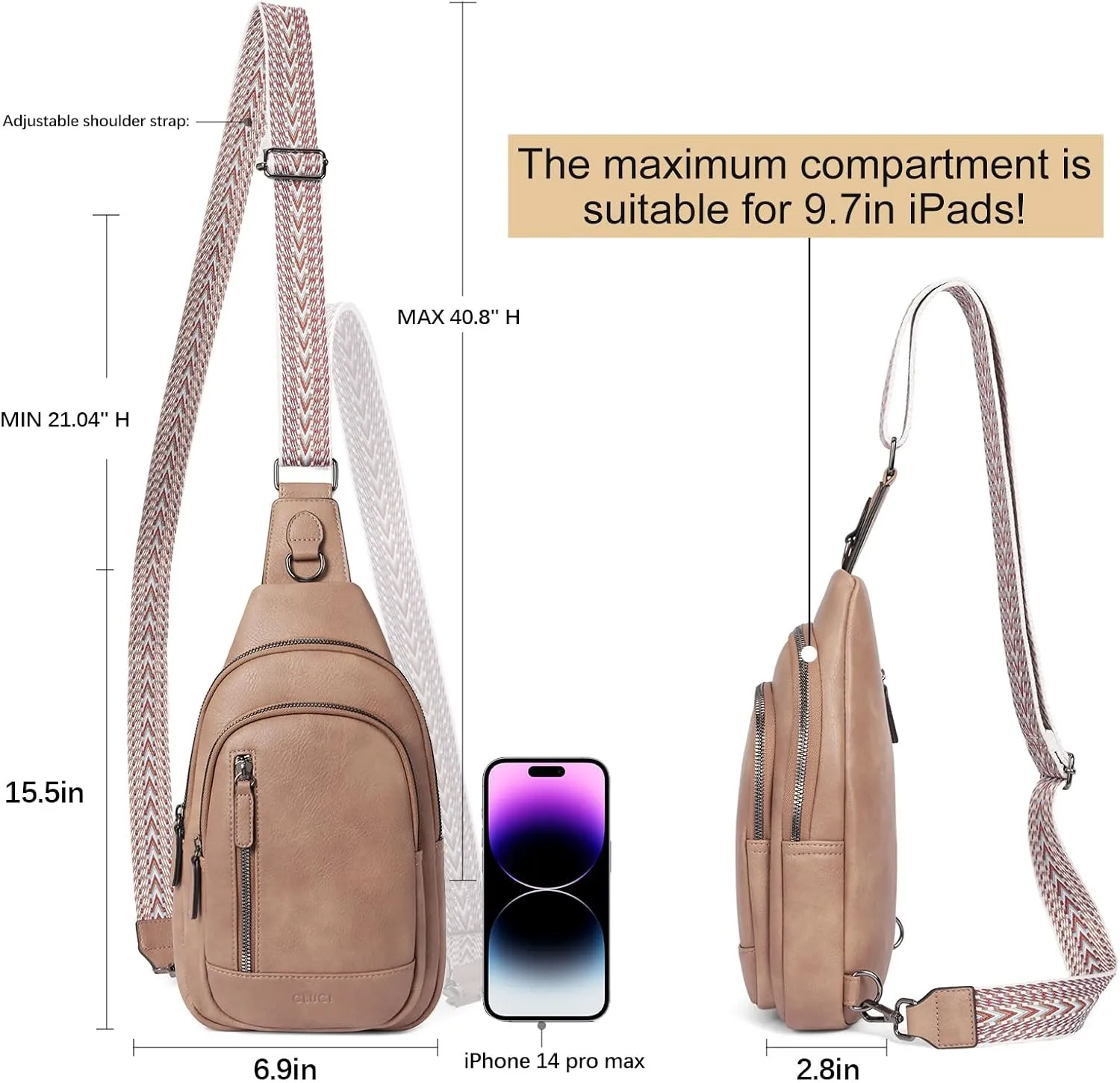 CLUCI Crossbody Bags for Women - Sling Backpack Travel Bag in Leather