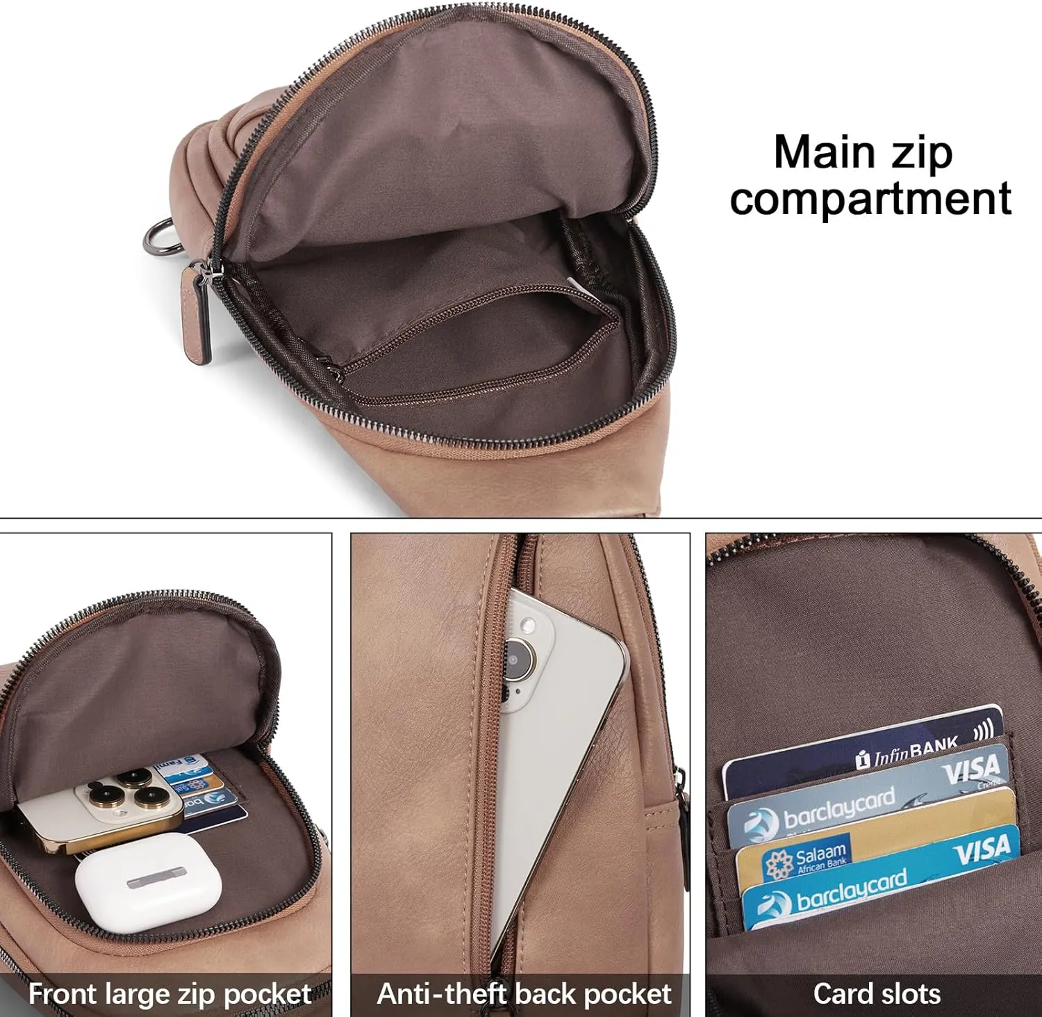 CLUCI Crossbody Bags for Women - Sling Backpack Travel Bag in Leather