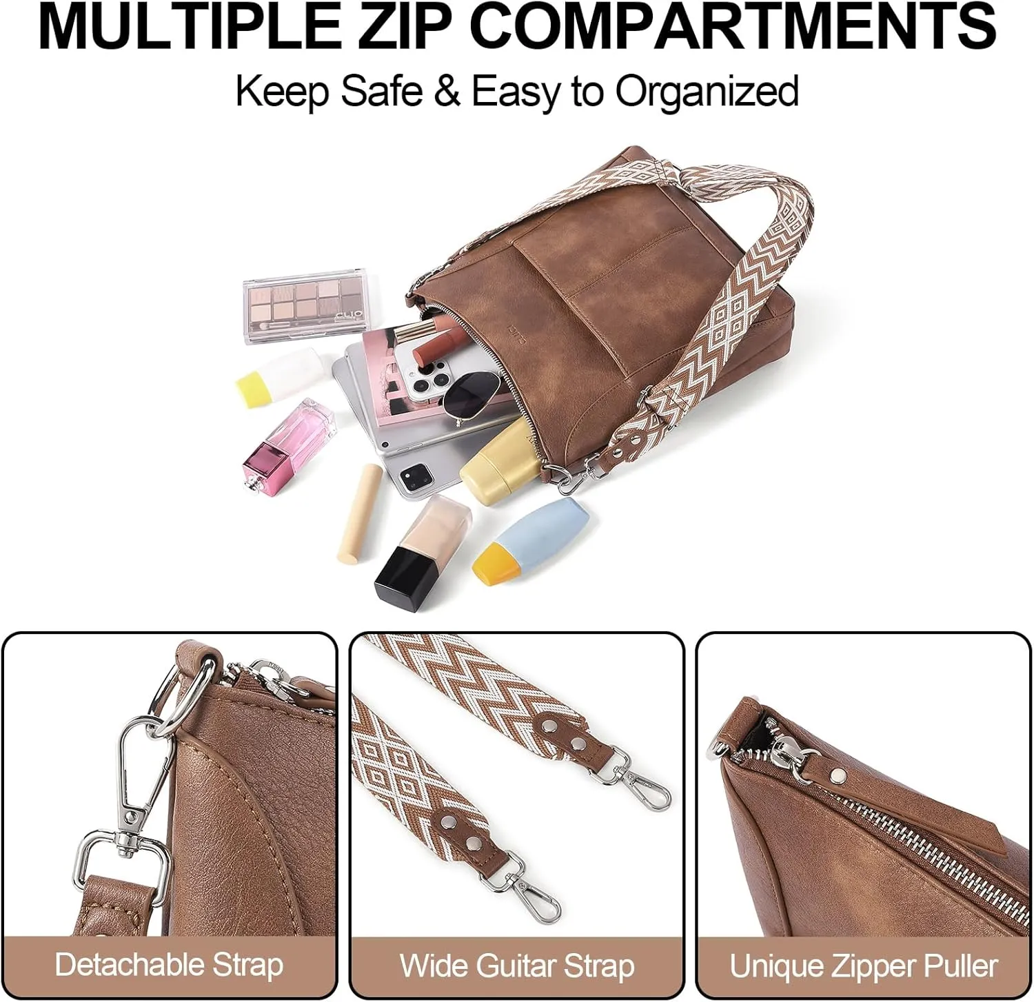 CLUCI Crossbody purses for Women Leather Medium Shoulder Purses Handabgs Vegan Leather Hobo Bags Satchel with Guitar Strap