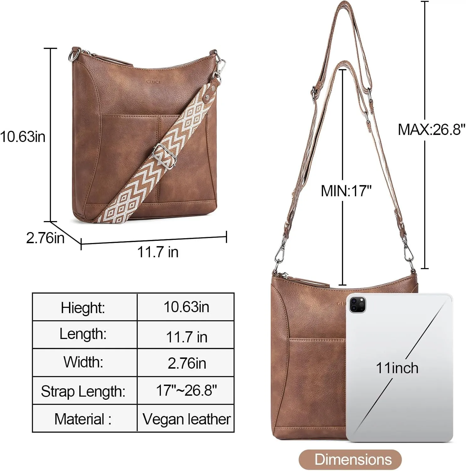 CLUCI Crossbody purses for Women Leather Medium Shoulder Purses Handabgs Vegan Leather Hobo Bags Satchel with Guitar Strap