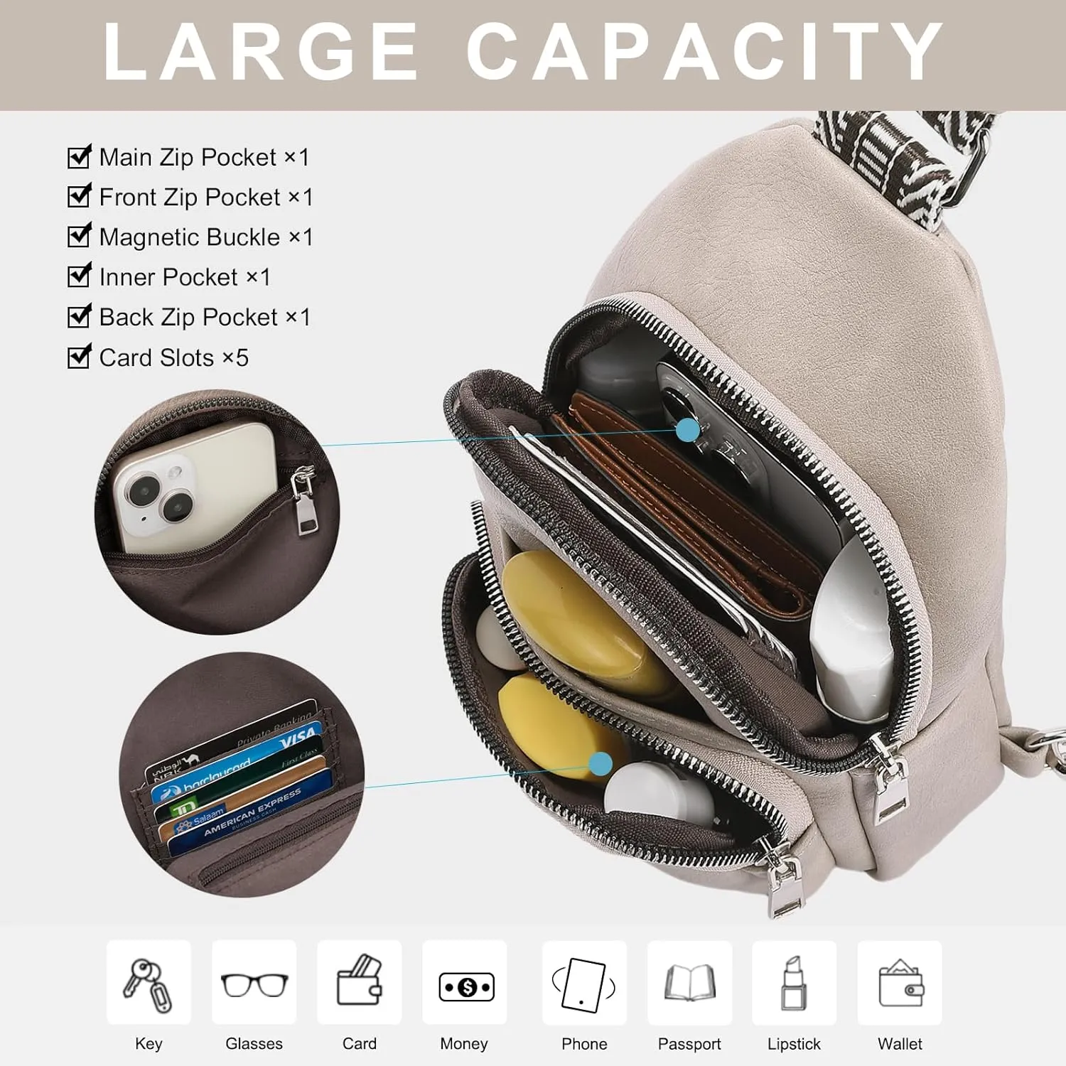 CLUCI Small Sling Bag for Women, Vegan Leather Fanny Pack Crossbody Bags for Women, Chest Bag With Guitar Strap