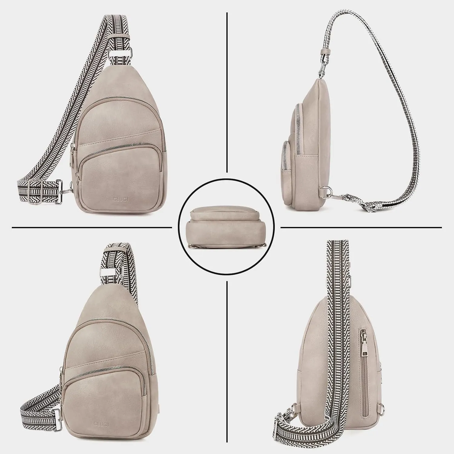 CLUCI Small Sling Bag for Women, Vegan Leather Fanny Pack Crossbody Bags for Women, Chest Bag With Guitar Strap