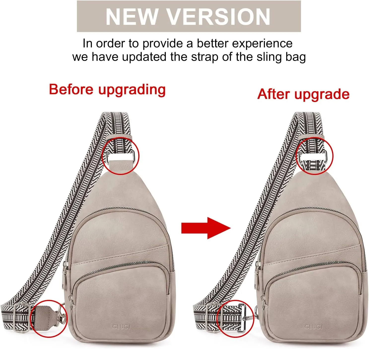 CLUCI Small Sling Bag for Women, Vegan Leather Fanny Pack Crossbody Bags for Women, Chest Bag With Guitar Strap