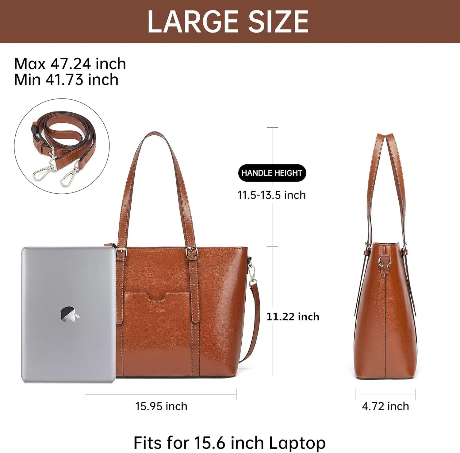Cnoles Satchel Handbag for Women Ladies Vintage Genuine Leather 15.6 inch Laptop Tote Shoulder Bag Work Purse