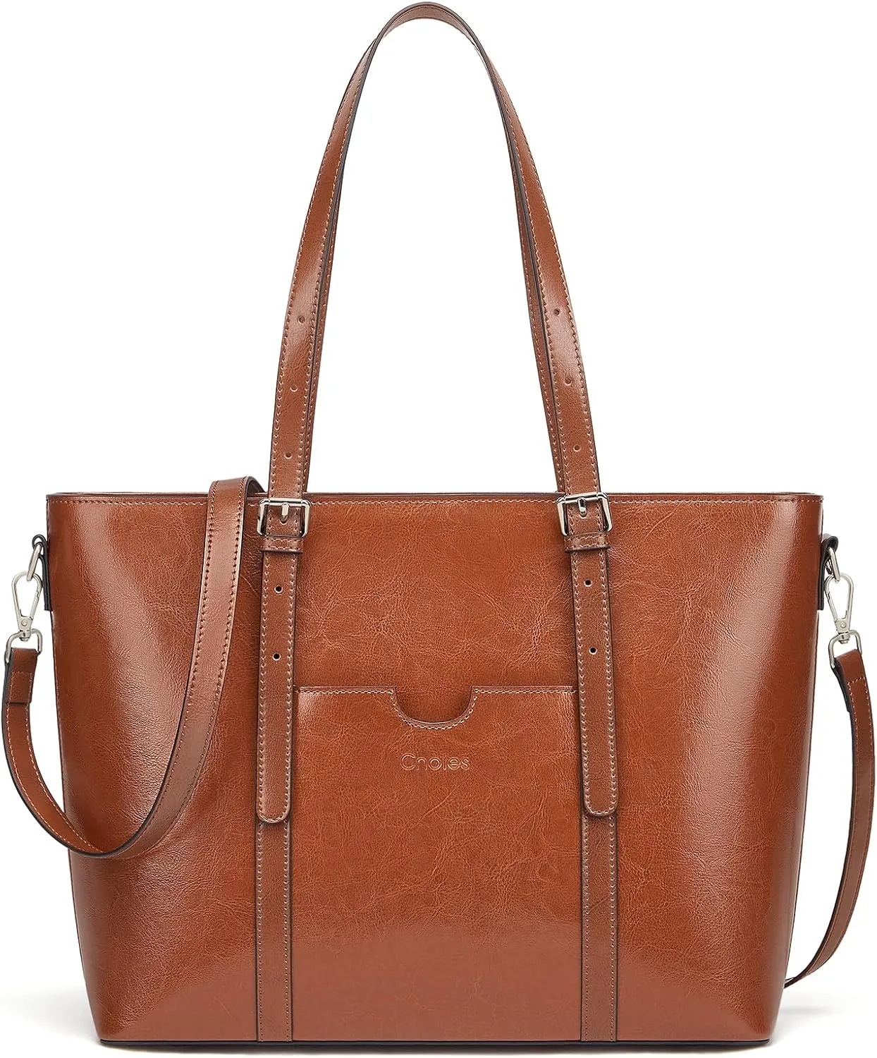 Cnoles Satchel Handbag for Women Ladies Vintage Genuine Leather 15.6 inch Laptop Tote Shoulder Bag Work Purse