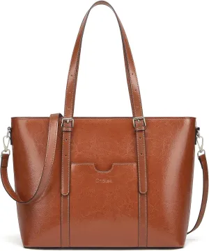 Cnoles Satchel Handbag for Women Ladies Vintage Genuine Leather 15.6 inch Laptop Tote Shoulder Bag Work Purse