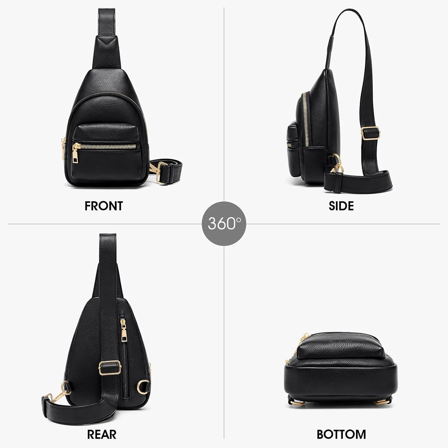 Cnoles Small Sling Bag for Women Vegan Leather Crossbody Fashion Fanny Pack Purse Chest Bag for Women with Adjustable Strap Black