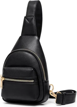 Cnoles Small Sling Bag for Women Vegan Leather Crossbody Fashion Fanny Pack Purse Chest Bag for Women with Adjustable Strap Black