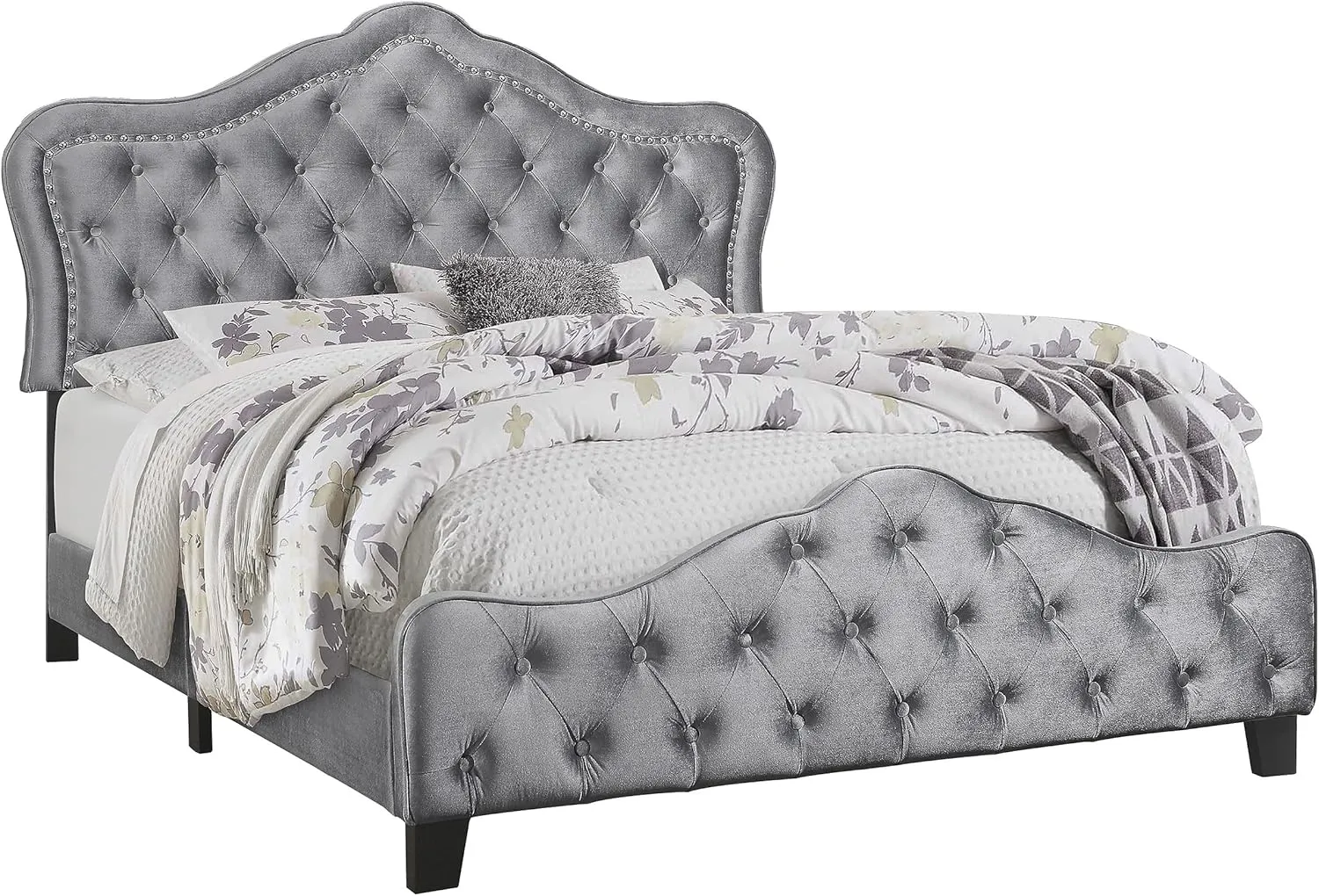 Coaster Home Furnishings Bella Modern Classic Velvet Upholstered California King Size Panel Bed Frame 55-inch Headboard Grey 315871KW