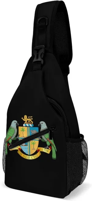 Coat of Arms of Dominica Funny Crossbody Sling Bag Novelty Chest Bags Shoulder Backpack For Travel Hiking 15×8×4 Inches