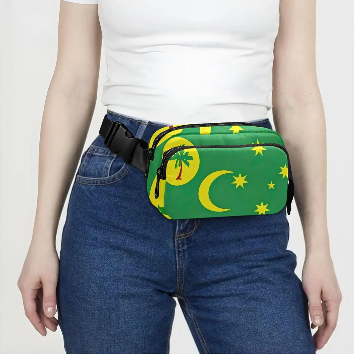 Cocos Keeling Islands Flag Women Fanny Pack Hiking Belt Bag Hip Pouch Waterproof Cross Body Waist Pack