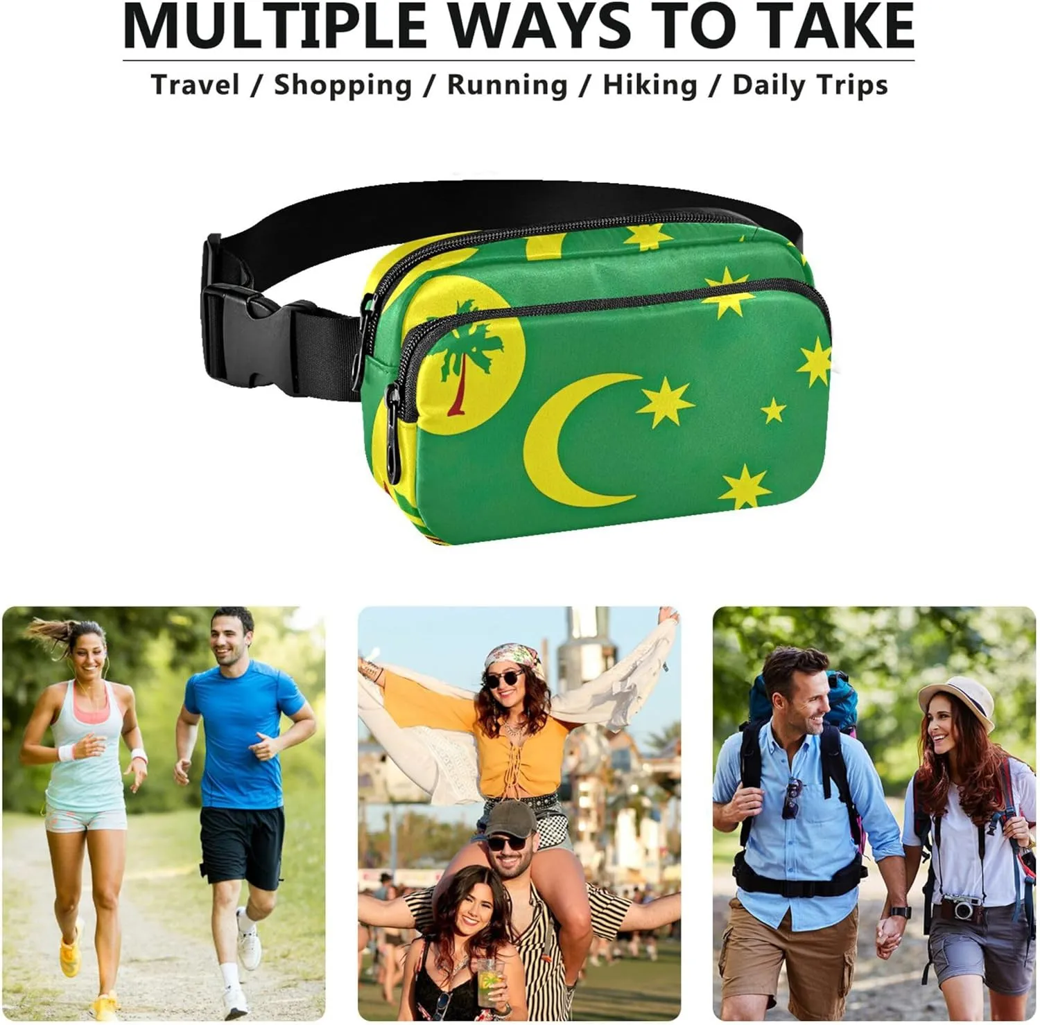 Cocos Keeling Islands Flag Women Fanny Pack Hiking Belt Bag Hip Pouch Waterproof Cross Body Waist Pack