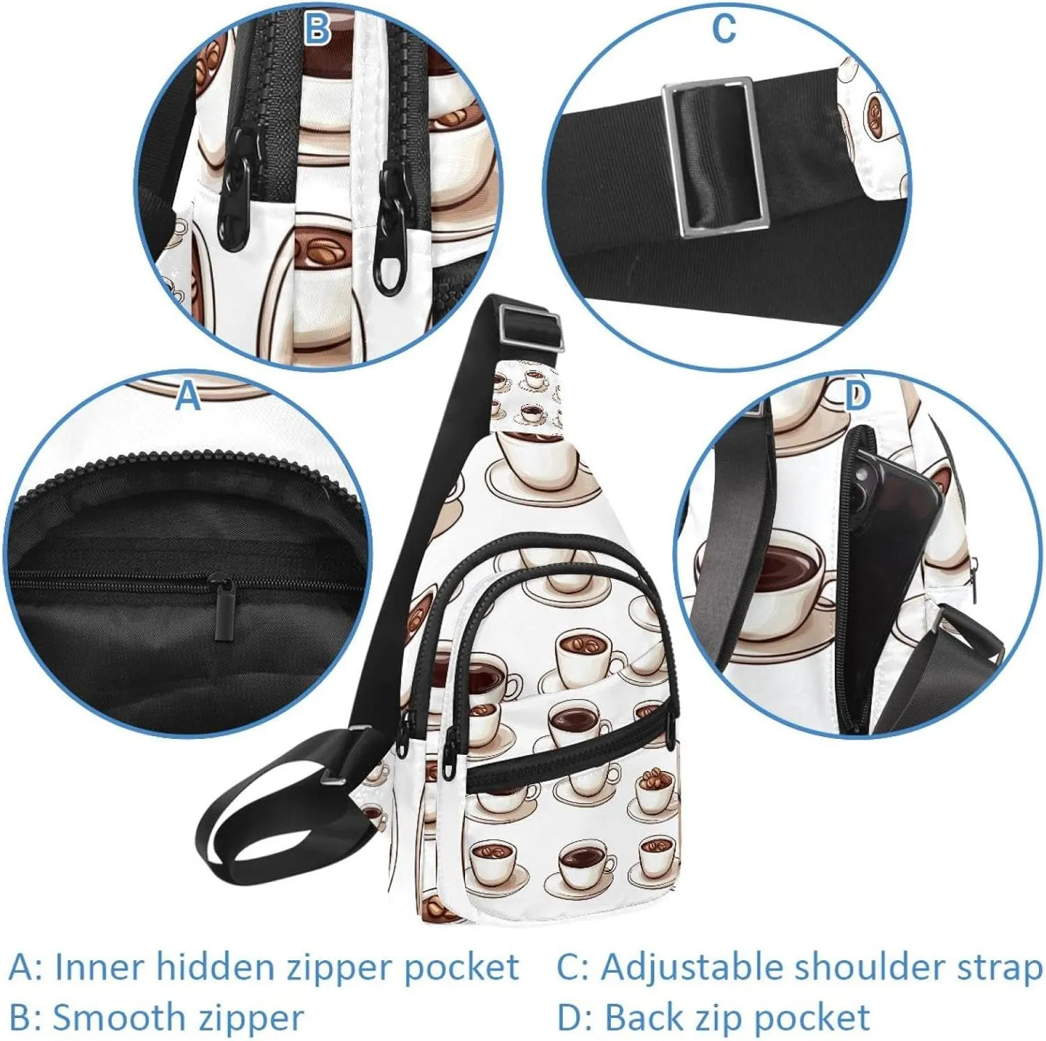 Coffee Tables (3) Sling Bag for Women Men Crossbody Shoulder Tote Blet Bags Backpack Fanny Pack Travel Purse