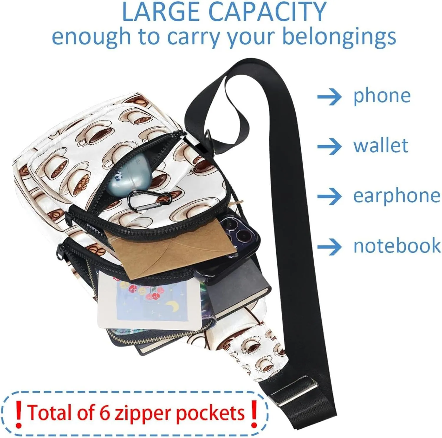 Coffee Tables (3) Sling Bag for Women Men Crossbody Shoulder Tote Blet Bags Backpack Fanny Pack Travel Purse