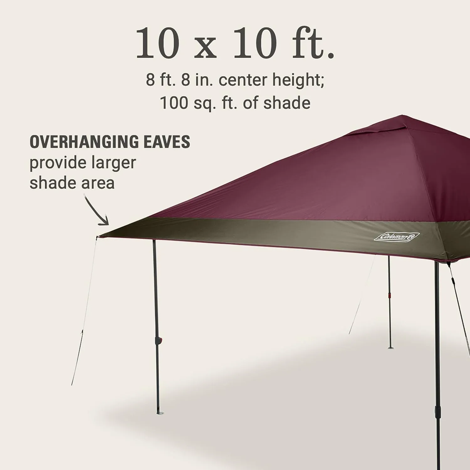 Coleman Oasis Instant Pop-Up Canopy Tent with Side Wall Attachment, 10x10ft Portable Shelter with Simple Setup & Takedown, Wheeled Carry Bag Included