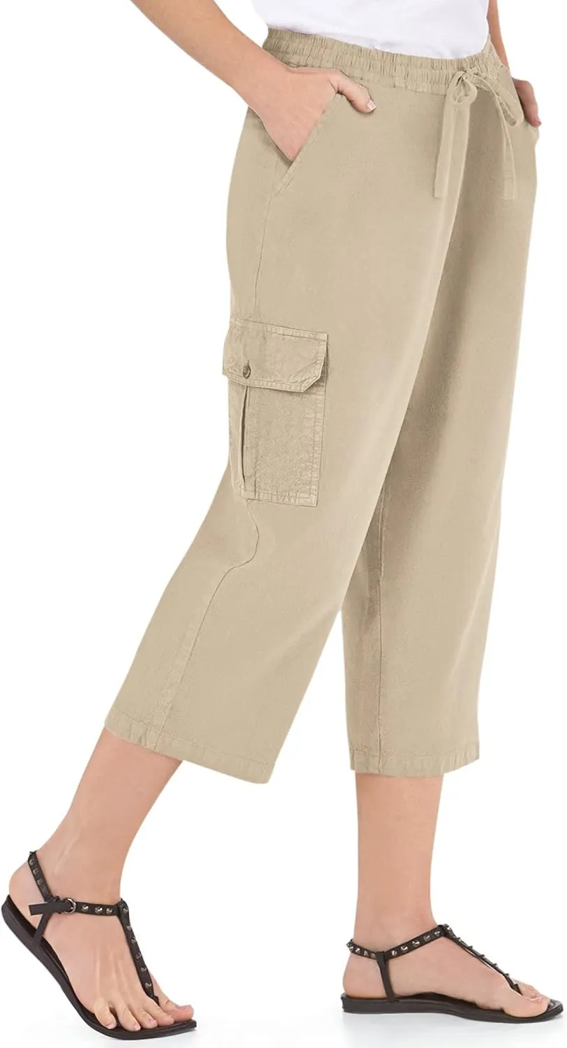 Collections Etc Elastic Waist Cargo Pocket Capri Pant