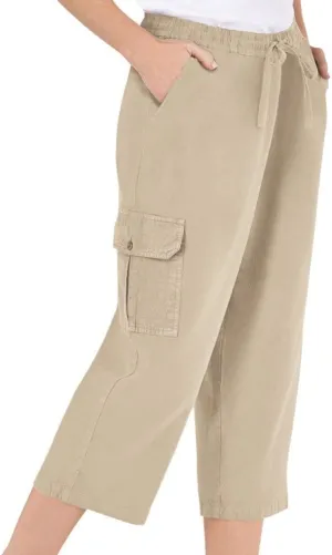 Collections Etc Elastic Waist Cargo Pocket Capri Pant