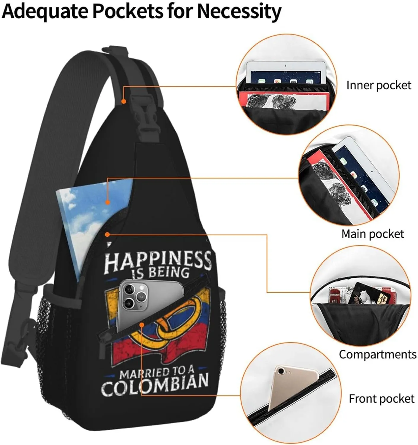 Colombia Marriage Colombian Married Flag Culture Crossbody Bag Cross Chest Bag Adjustable Sling Backpack Sports Gym Shoulder Bags Travel Cycling Daypack Diagonally Casual Rucksack