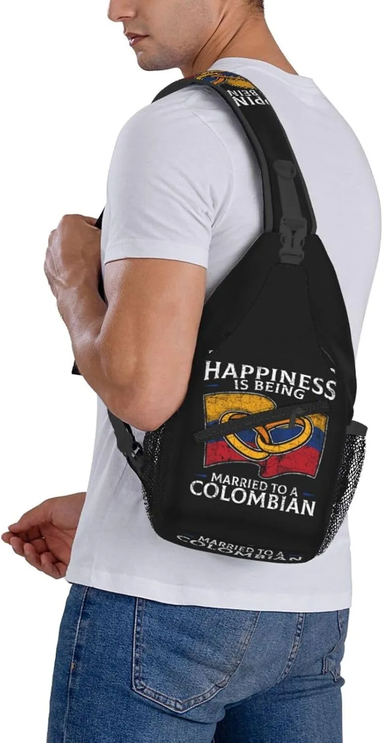Colombia Marriage Colombian Married Flag Culture Crossbody Bag Cross Chest Bag Adjustable Sling Backpack Sports Gym Shoulder Bags Travel Cycling Daypack Diagonally Casual Rucksack