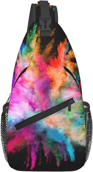 Color Explosion Print Crossbody Backpack Sling Bag Chest Bags Daypack For Sport Running Hiking Women Men Unisex