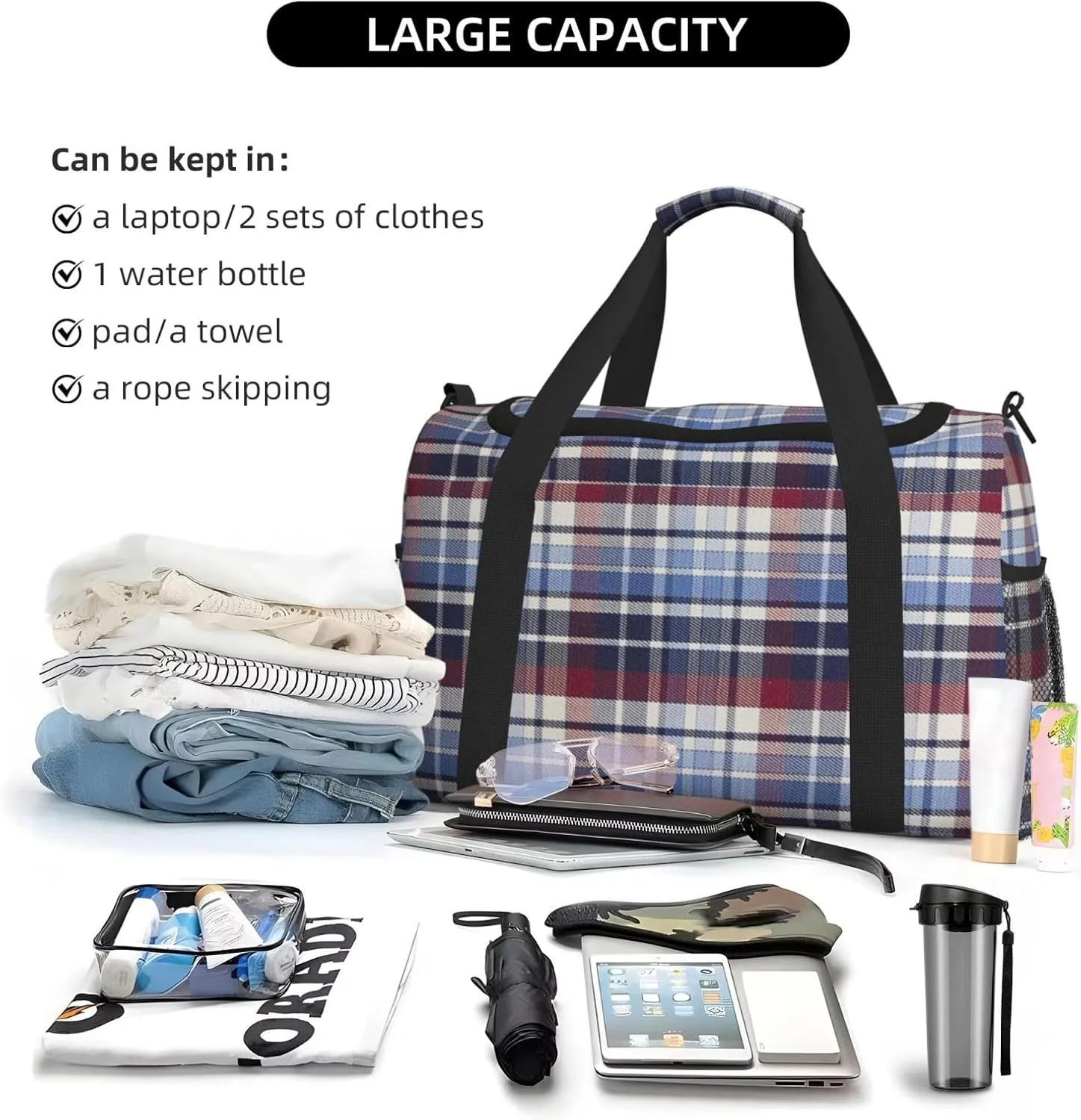 Color Grid Thin Line Travel Duffel Bag Large Foldable Waterproof Overnight Bag For Beach Swim Bags Pool Sports Gym