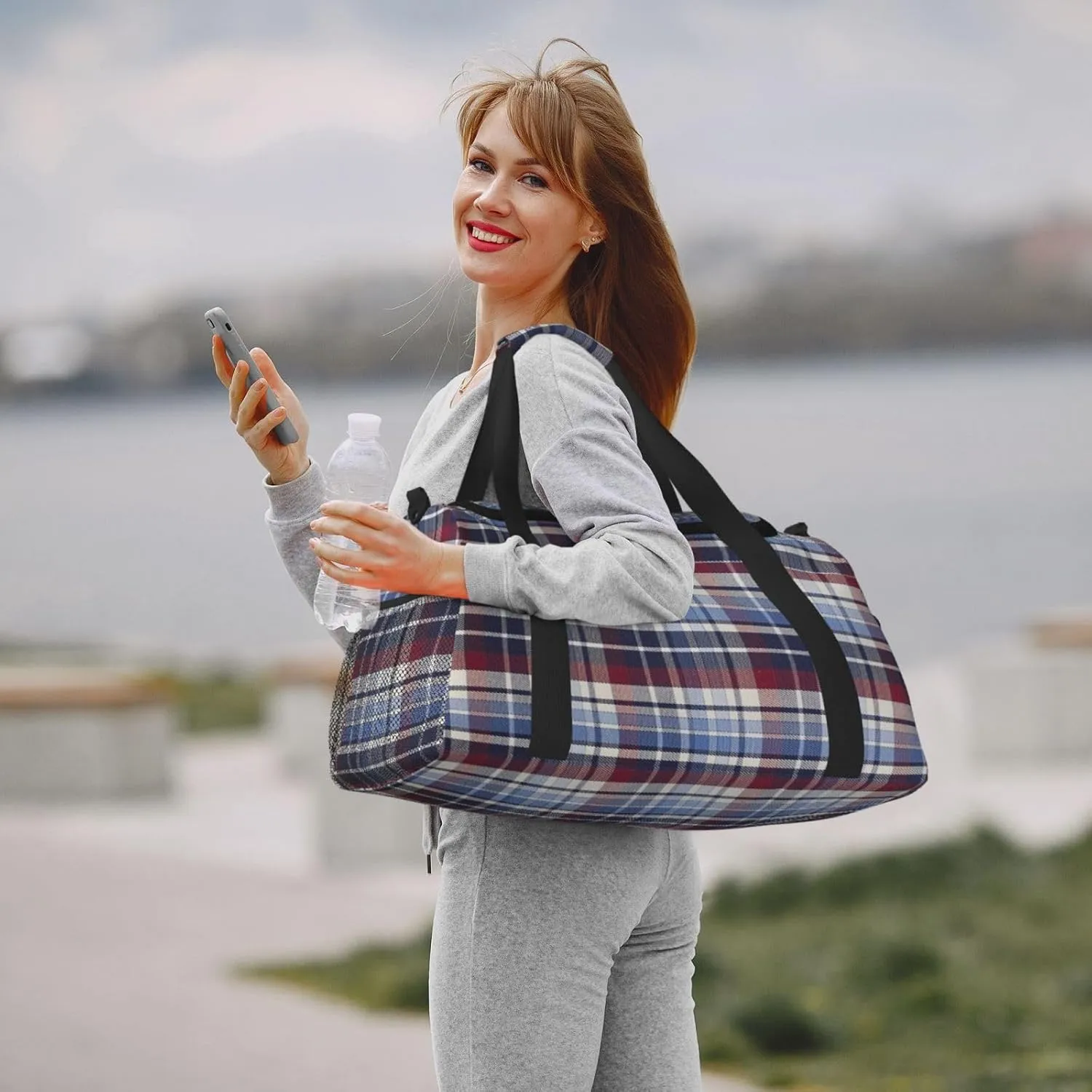Color Grid Thin Line Travel Duffel Bag Large Foldable Waterproof Overnight Bag For Beach Swim Bags Pool Sports Gym