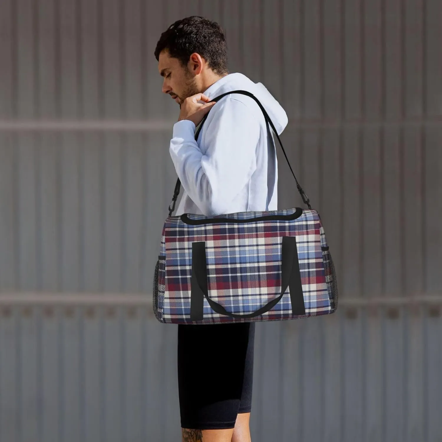 Color Grid Thin Line Travel Duffel Bag Large Foldable Waterproof Overnight Bag For Beach Swim Bags Pool Sports Gym