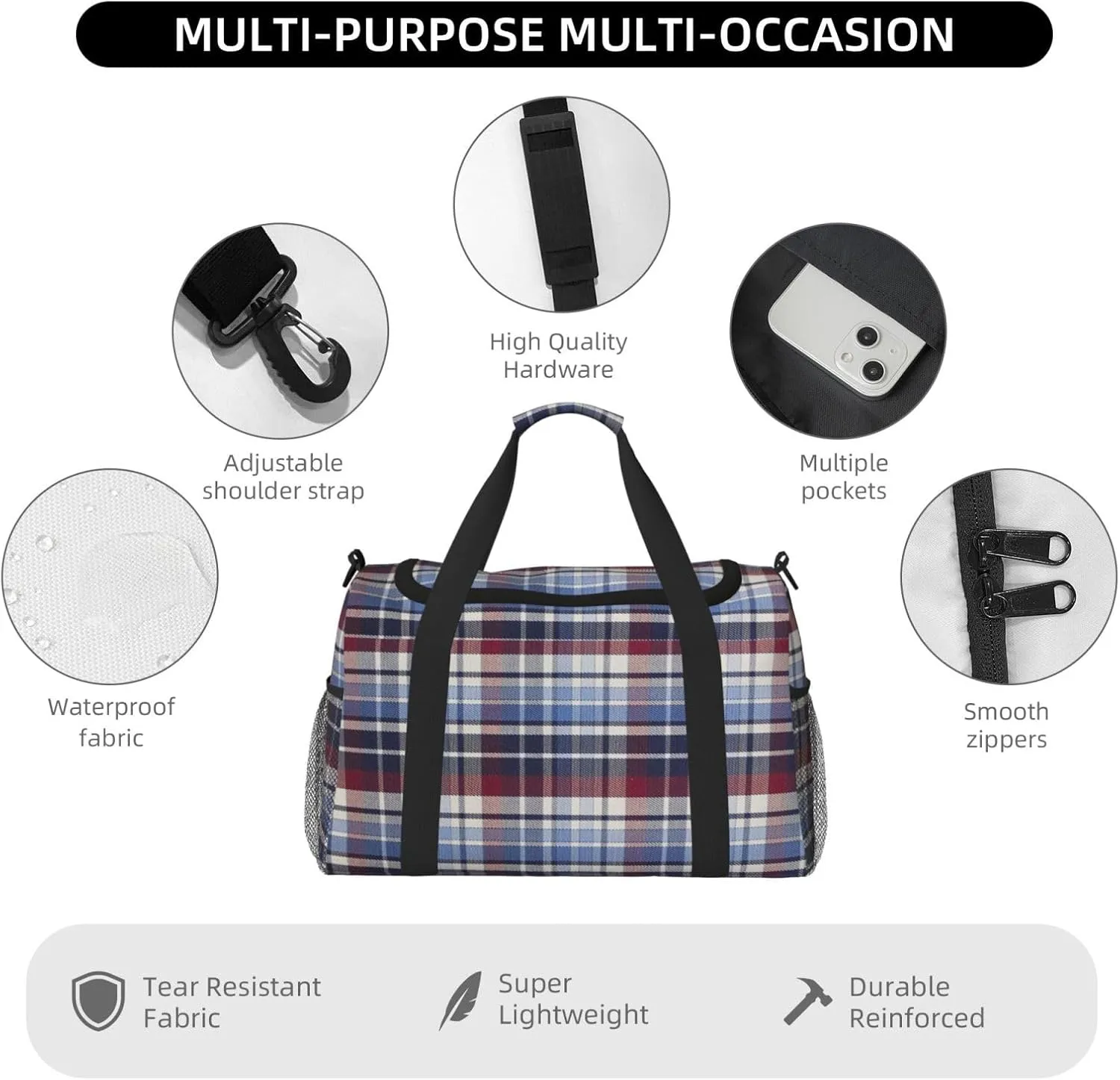 Color Grid Thin Line Travel Duffel Bag Large Foldable Waterproof Overnight Bag For Beach Swim Bags Pool Sports Gym