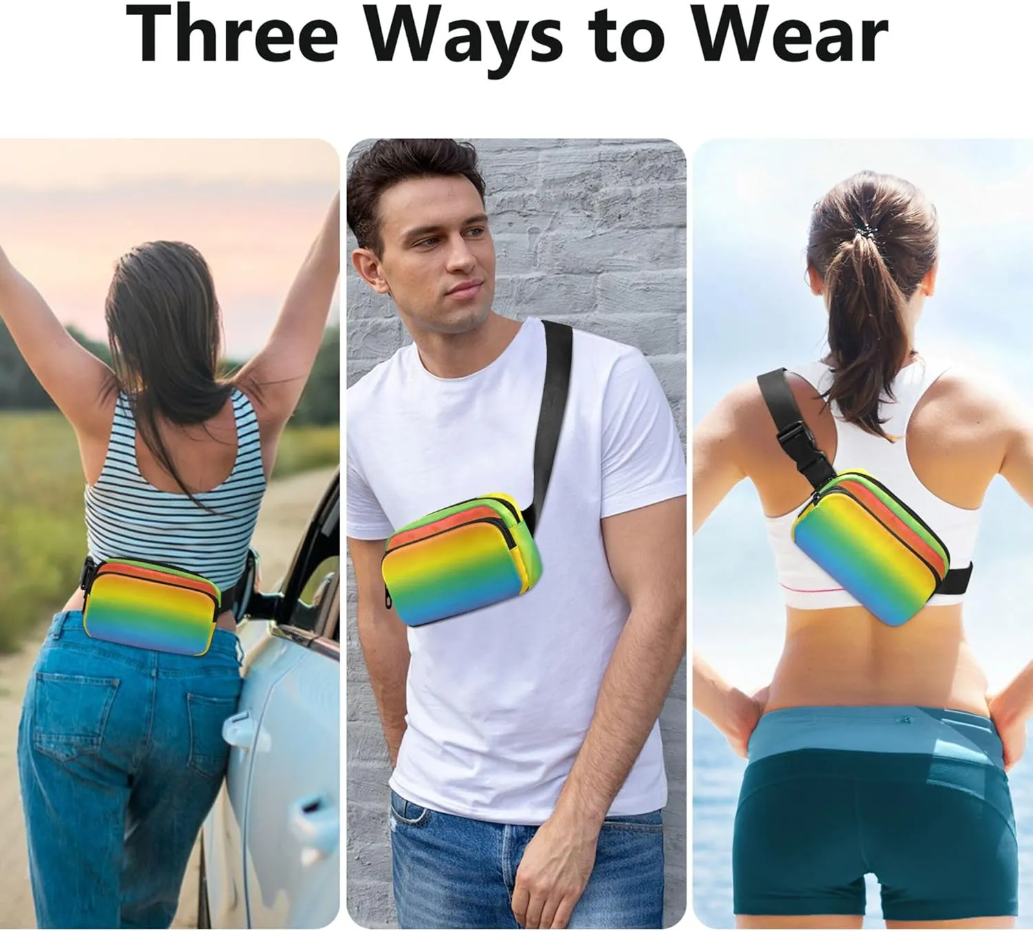 Colorful Abstract Bright Rainbow Colors Fanny Pack for Women Hip Pouch Belt Bag Waterproof Bright Color Crossbody Waist Bag