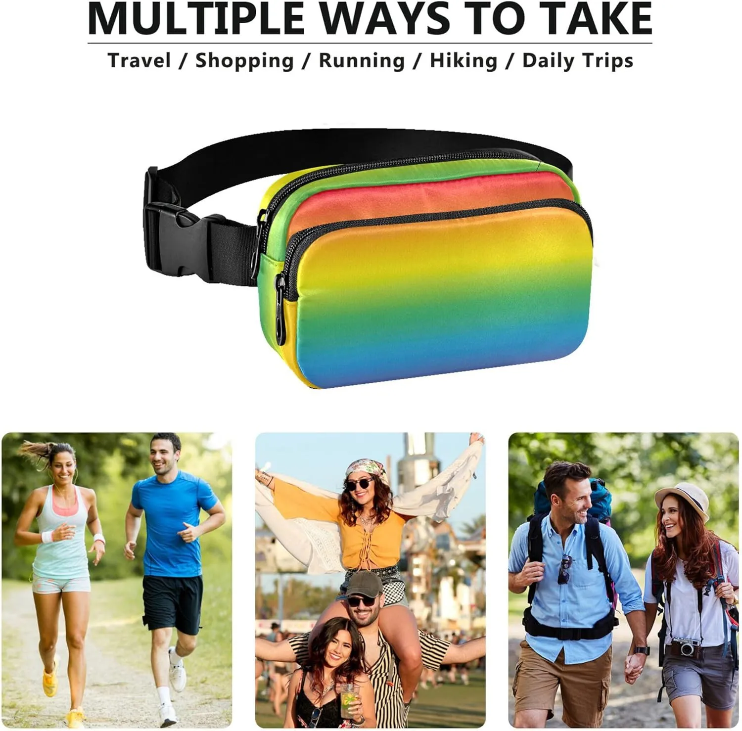 Colorful Abstract Bright Rainbow Colors Fanny Pack for Women Hip Pouch Belt Bag Waterproof Bright Color Crossbody Waist Bag