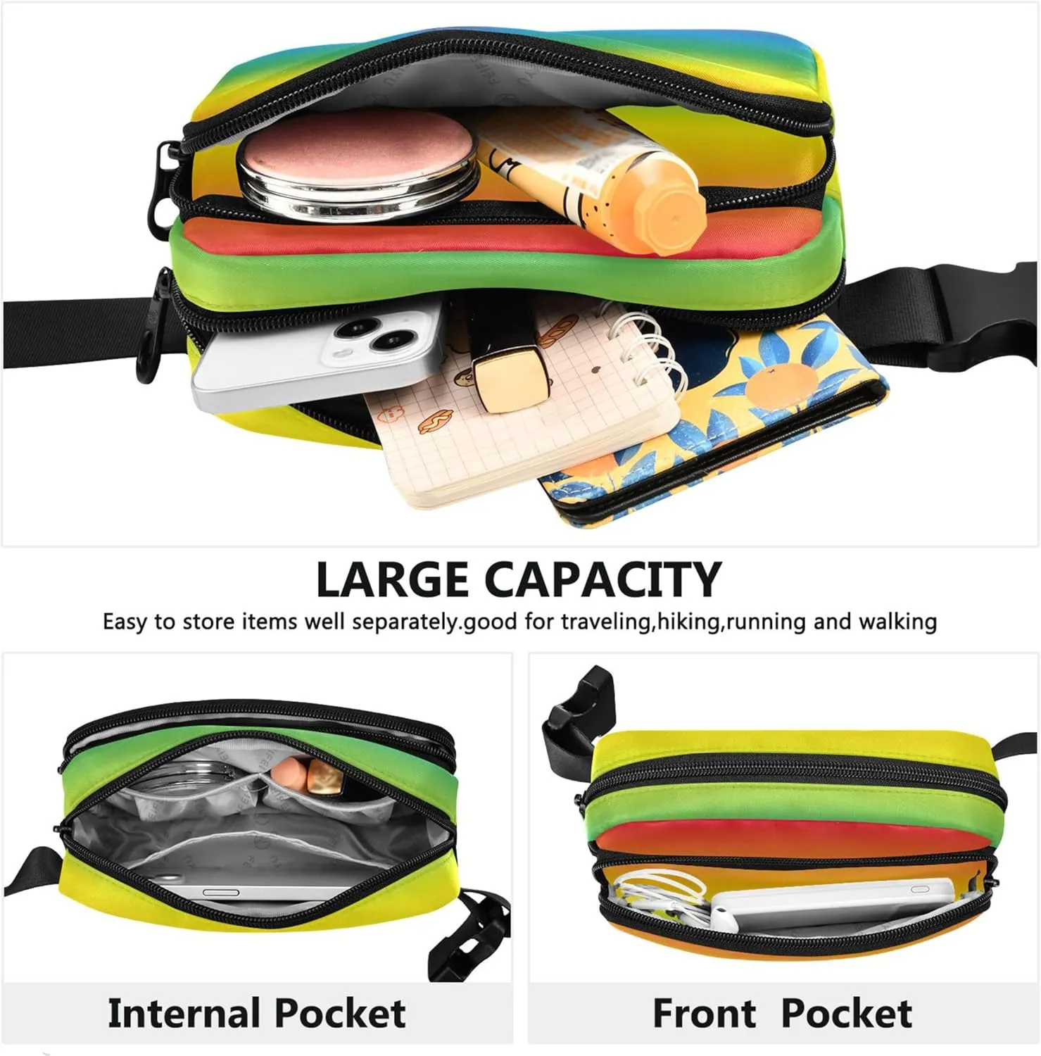 Colorful Abstract Bright Rainbow Colors Fanny Pack for Women Hip Pouch Belt Bag Waterproof Bright Color Crossbody Waist Bag