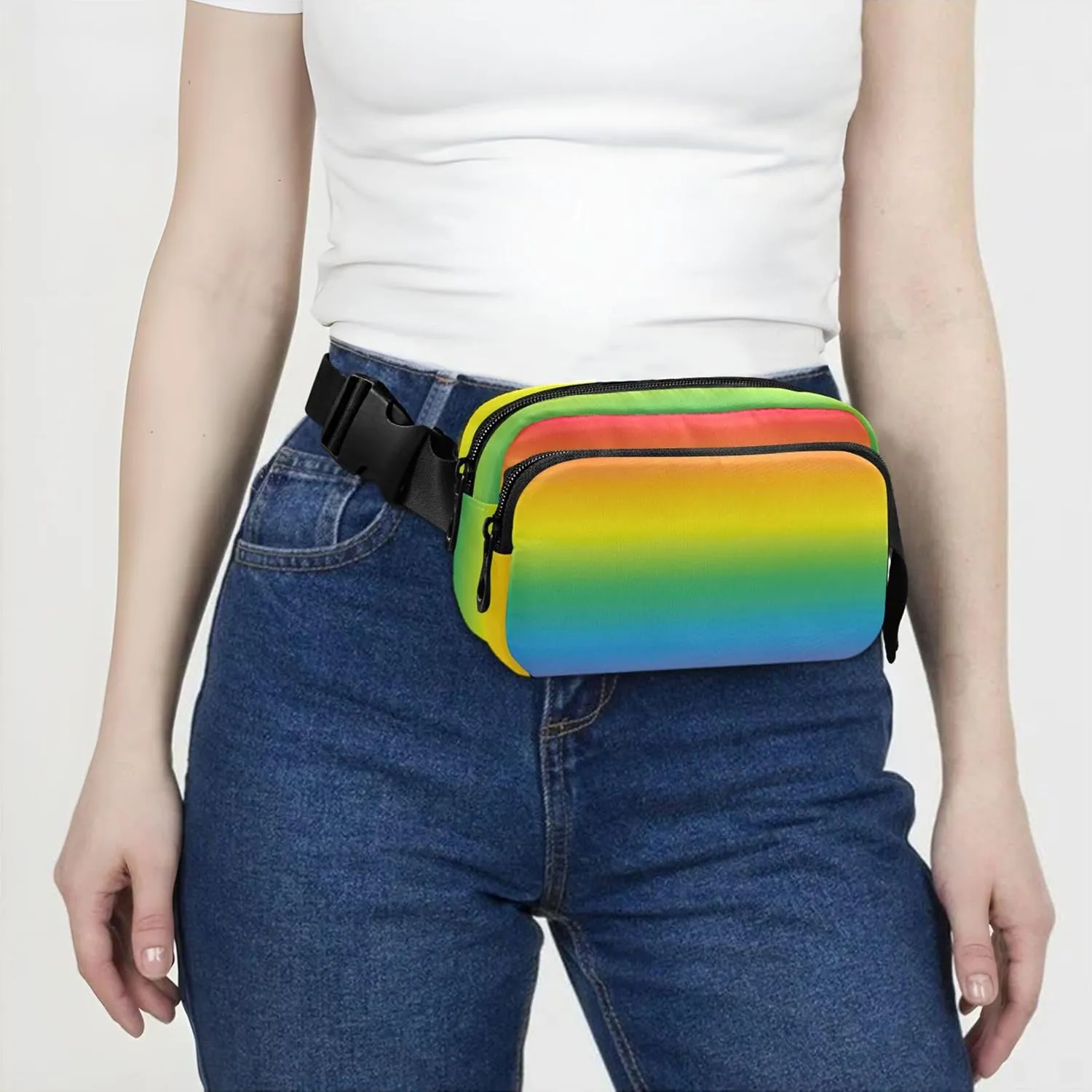 Colorful Abstract Bright Rainbow Colors Fanny Pack for Women Hip Pouch Belt Bag Waterproof Bright Color Crossbody Waist Bag