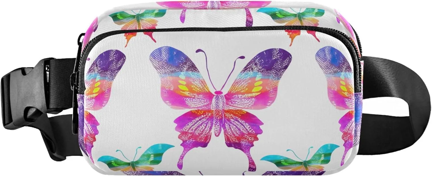 Colorful Butterflies Women Fanny Pack Waterproof Belt Bags Hip Pack Cartoon Cross Body Waist Pack