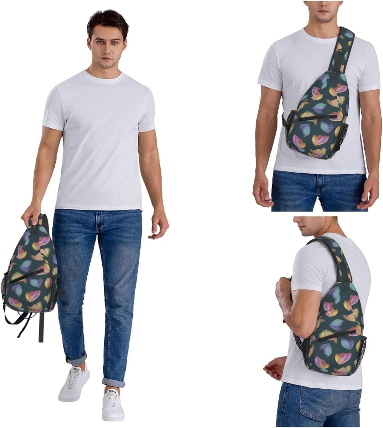 Colorful Butterfly Pattern Sling Backpack Crossbody Bag, Chest Bag Daypack for Outdoors Hiking Traveling