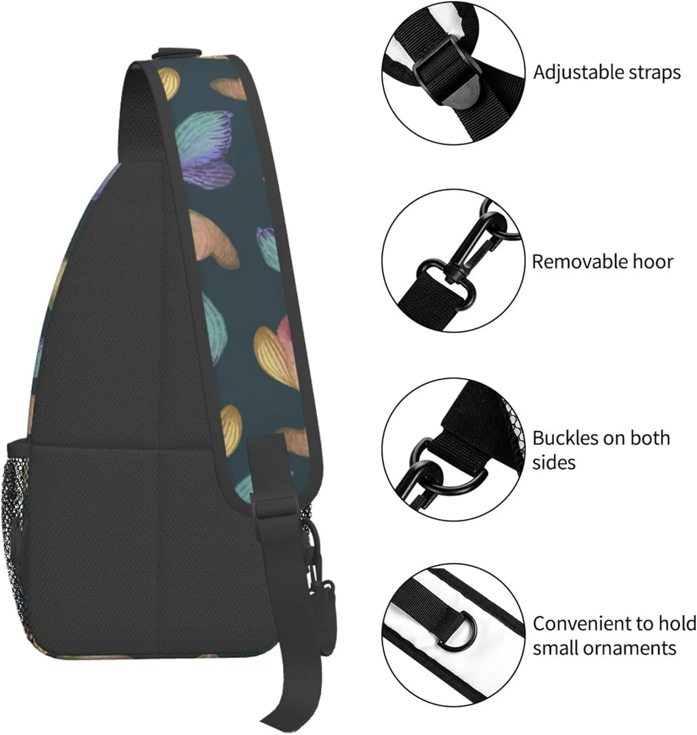Colorful Butterfly Pattern Sling Backpack Crossbody Bag, Chest Bag Daypack for Outdoors Hiking Traveling