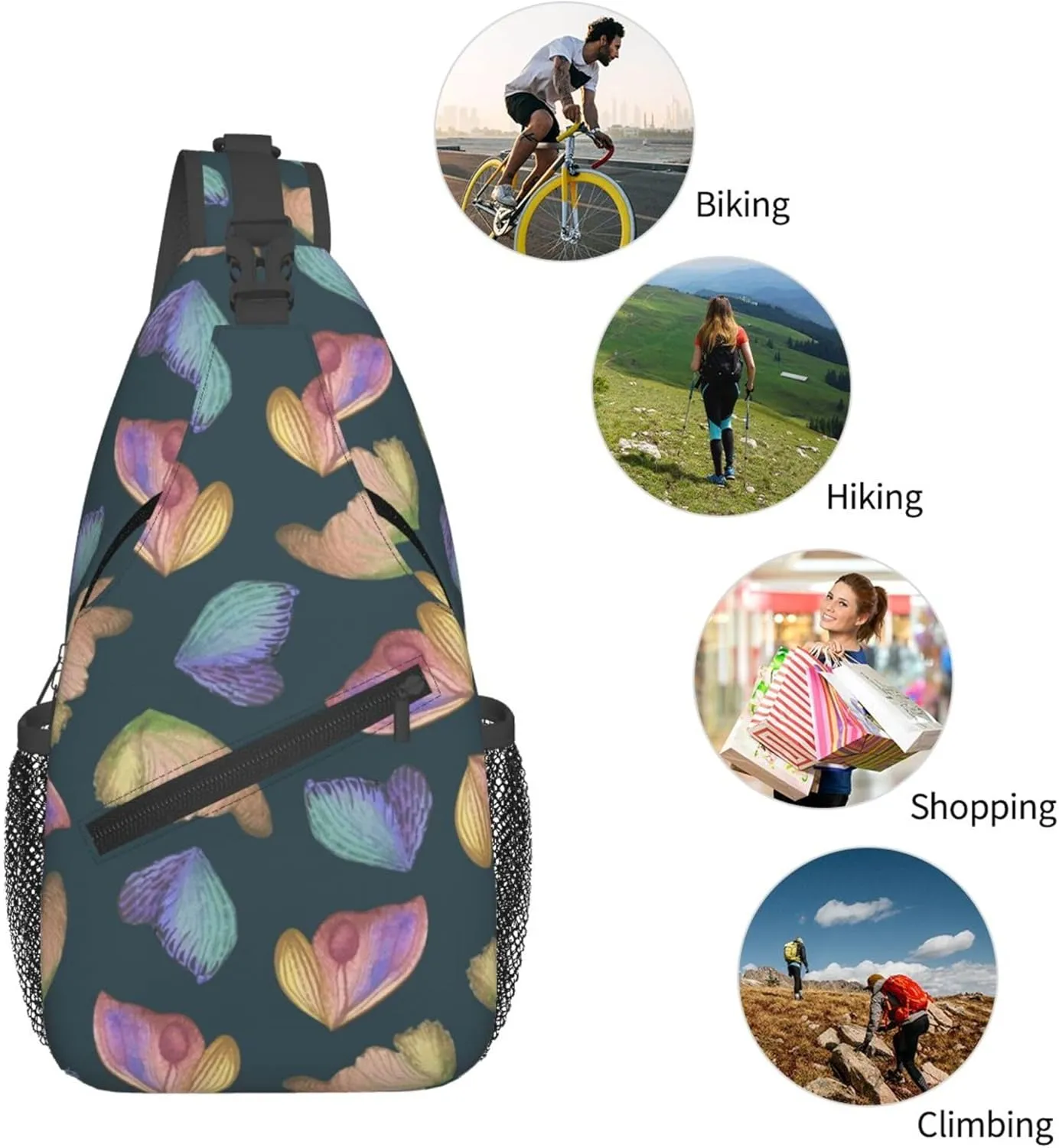 Colorful Butterfly Pattern Sling Backpack Crossbody Bag, Chest Bag Daypack for Outdoors Hiking Traveling