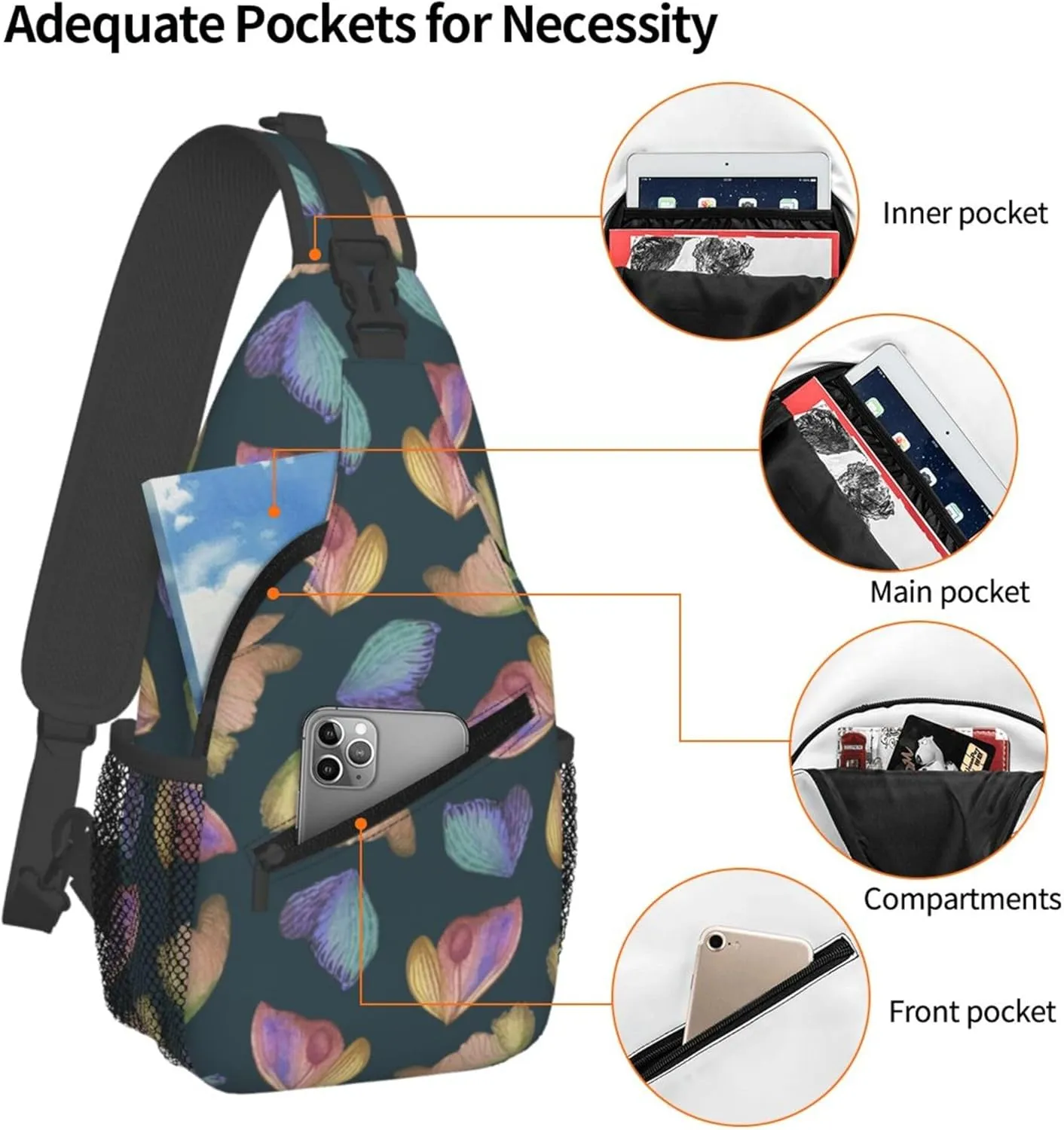 Colorful Butterfly Pattern Sling Backpack Crossbody Bag, Chest Bag Daypack for Outdoors Hiking Traveling